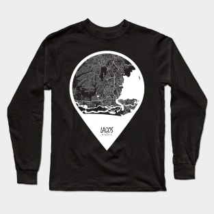 Lagos, Nigeria City Map - Travel Pin Long Sleeve T-Shirt